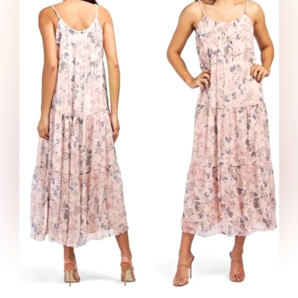 Pink Ruched Tiered Maxi Sundress for Wedding Guest